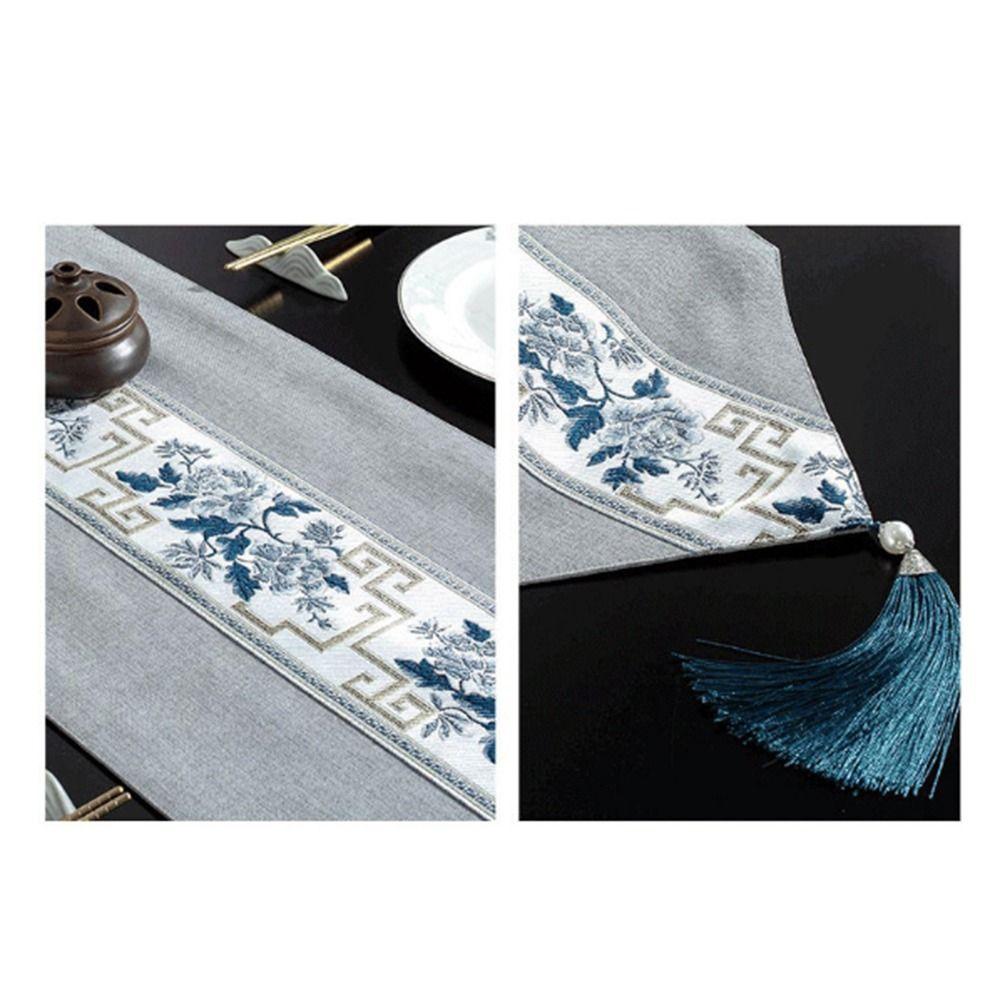 Chinese Style Floral Table Runner Vintage Tea Table Cloth Embroidery Bed Flag Home Kitchen Use