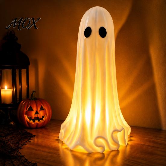 Spooky Tabletop Ornament Light Up Ghost Halloween Lamp, 3D Printed LED Figurine, Creative Window Display Glowing Decoration for Mantel, Shelf, Tiered