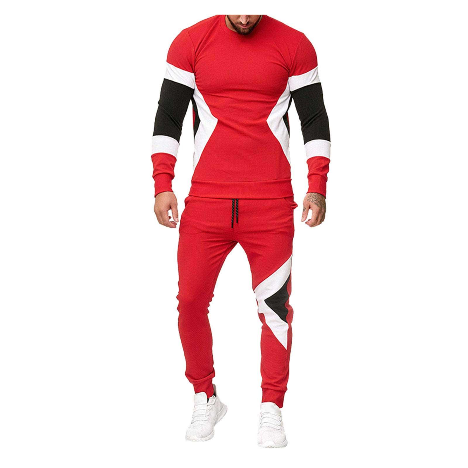 

Men Spring & Round Collar Sweatshirt Color Combination Stair Sports Suit S червоний