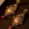 Medieval temperament versatile retro oil painting ballet girl stud earrings old flowers bee relief light luxury carved earrings