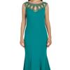 Fierte Women's Evening Dress Azr4383 Round Neck Drop Carving Crepe Fish Green Coral Red