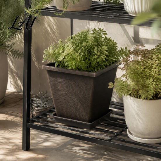 Succulent Herb Planters Square Resin Planter 10 Inch Large Plant Pot with Drainage Hole Modern Flower Pots for Living Room Decorative Garden Saucer