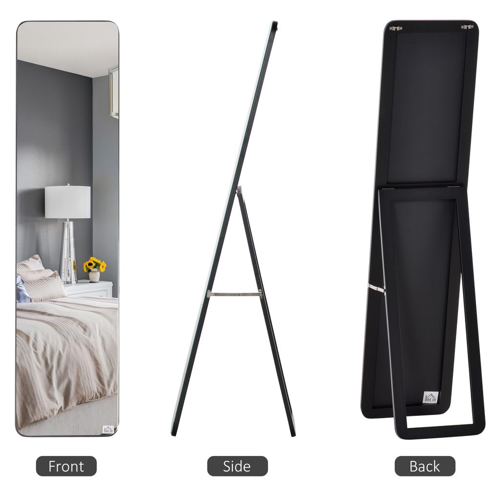 Full Length Mirror, 156 X 37 Cm Rectangular Full Body Mirror with Stand, Floor Standing, Hanging or Leaning Against Wall for Bedroom Cloakroom, Black