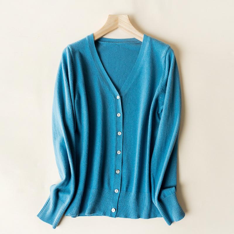 Spring & Autumn Women's V-Neck Knit Cardigan - Long Sleeve Short Sweater Jacket