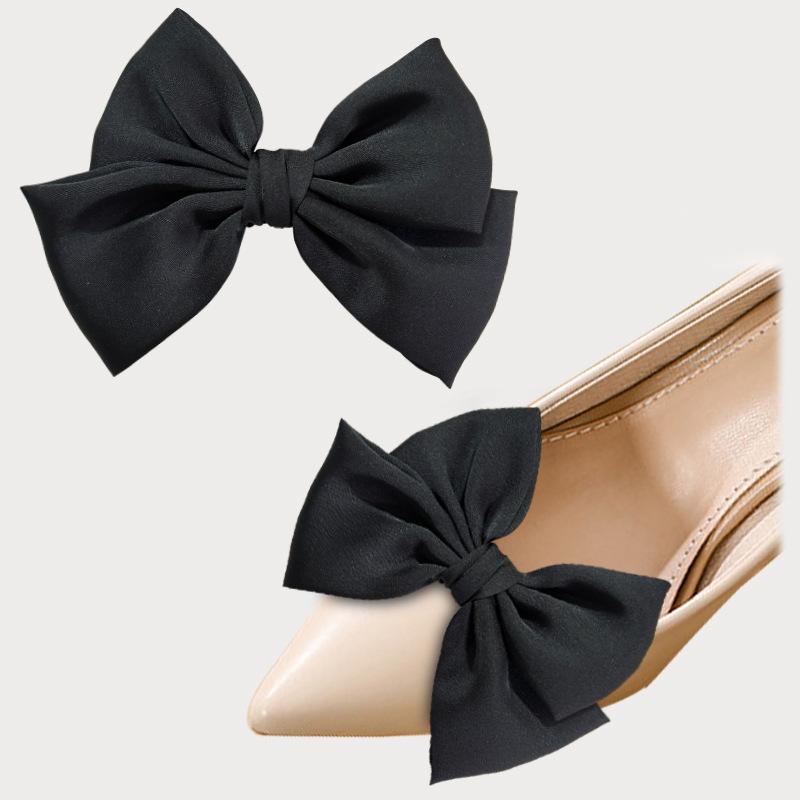 

1 Pair Bride Shoes Big Bow Solid Color Dots Shoe Buckle Diy Detachable Slimming Satin Shoes Women S Flower Shoe Clips Black