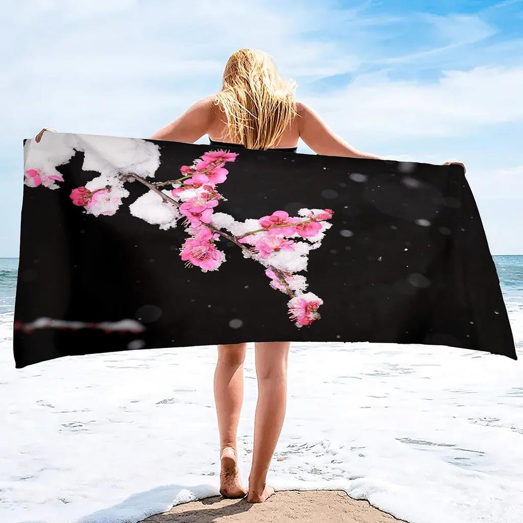 Lightweight Thin Beach Towel Plum Bossom Flower Oversized Microfiber Sand Free Towels Quick Dry Travel Camping Beach Accessories