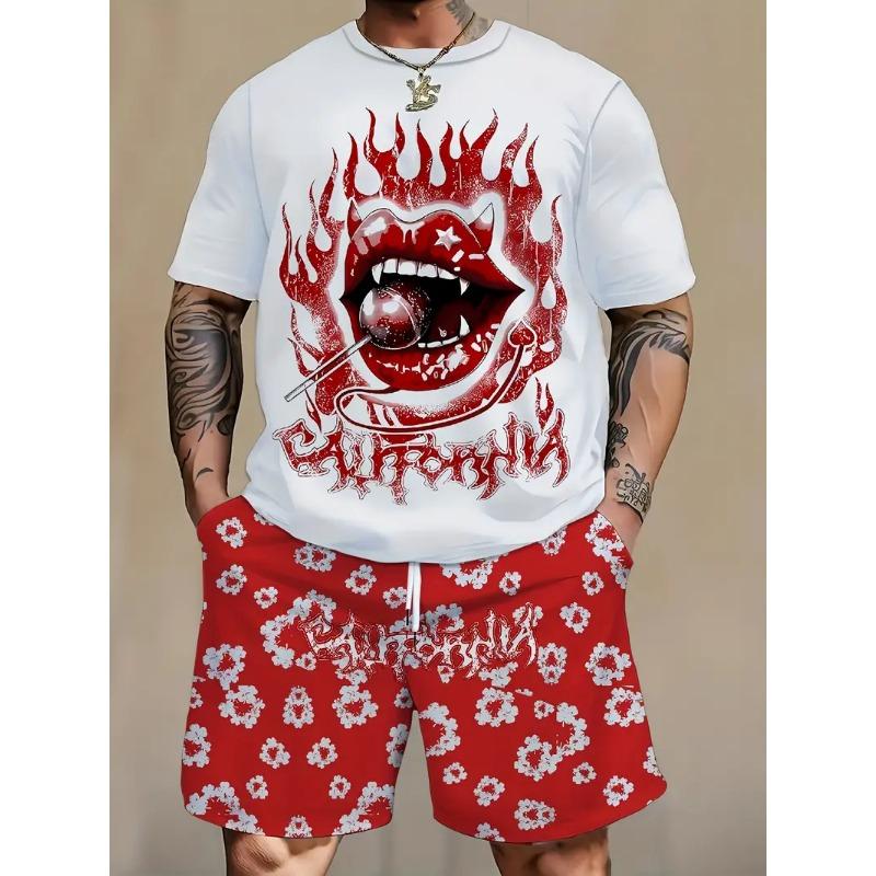 Men's Short Sleeve T-shirts And Shorts Set Outdoor Street Short Sleeve Top Shorts Plus Size Casual Summer T Shirts 2-piece Set