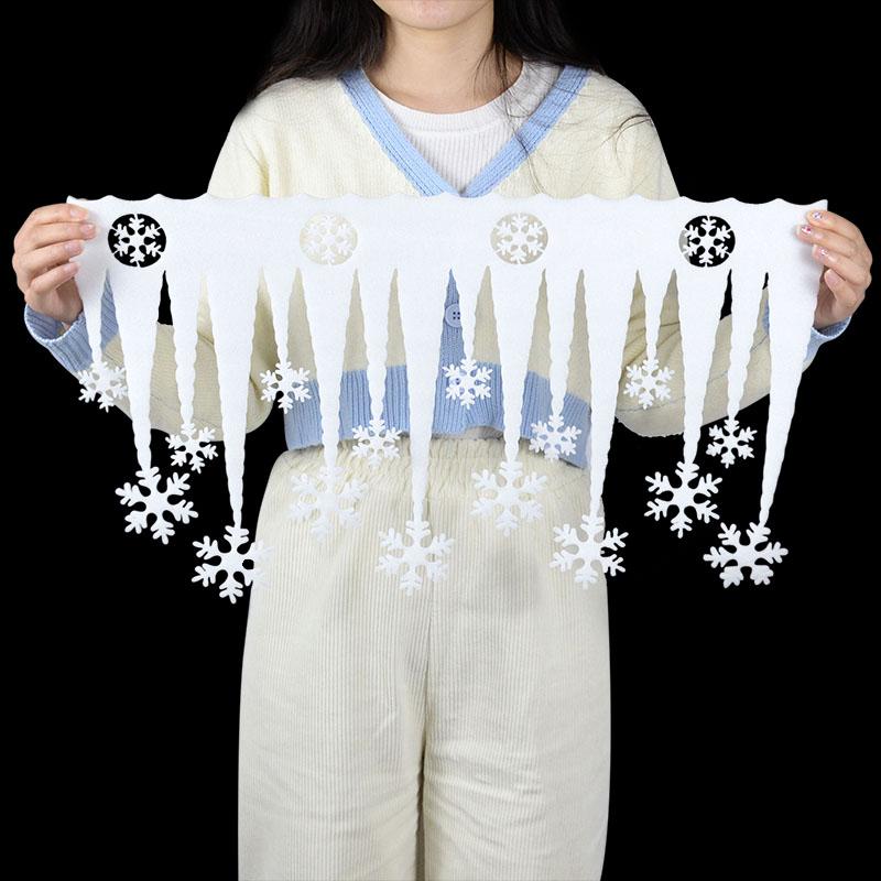 2pcs/lot Christmas White Snowflake Artifical Snow Ice Strip Xmas Decoration Ornament Pendants Festival Party Window Decoration