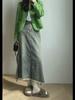 Halblanger Retro-Jeansrock in A-Linie mit Fischschwanz und Raw-Edge-Design für Damen