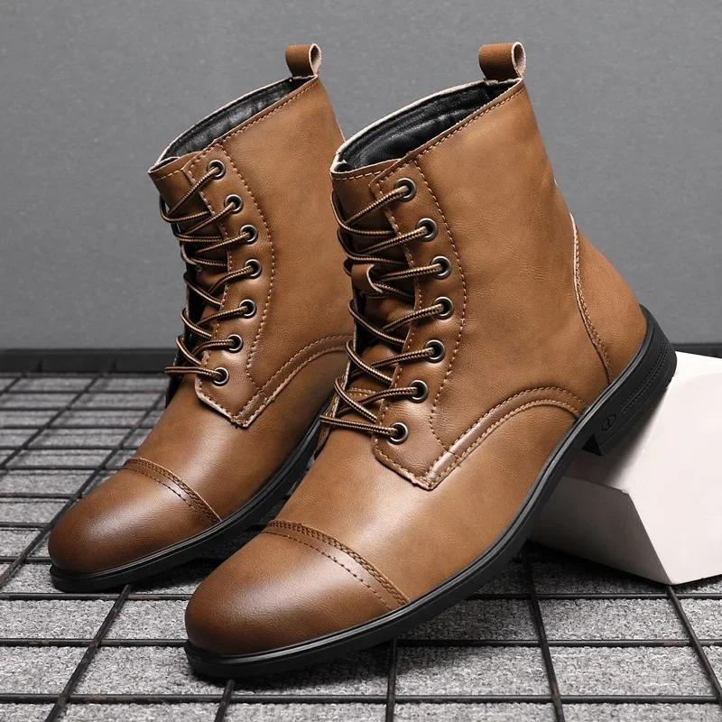 Fashion Men's Boots Plush Warm Men's Leather Boots Italian Style Men's Outdoor Boot Man Ankle Boots Shoes for Men Bota Masculina Zapatos