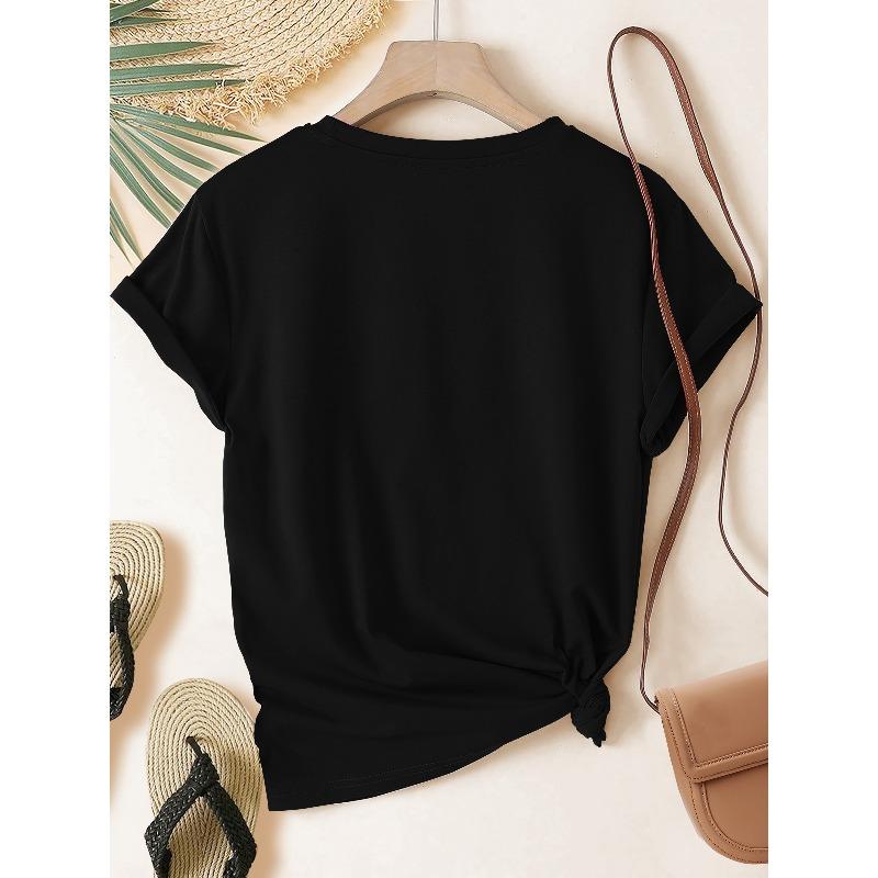 European Size Women's Casual Short Sleeve T-Shirt with Moon Rising Over Water Graphic Print - Soft Stretch Round Neck Top for Spring Summer Fall