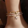 Multilayer Beaded Starfish Shell Ankle Chain Three-Layer Beach Foot Jewelry  Summer