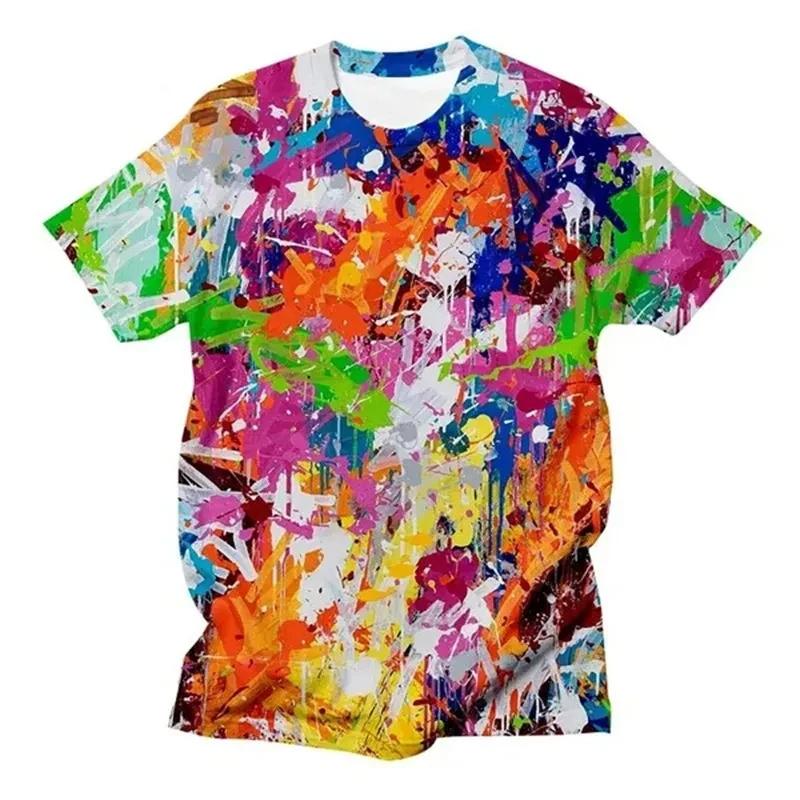 3D Printed Splash-Ink Graffiti T-Shirts Colorful Pattern T-Shirts Summer Harajuku Casual Personality Round Neck Men's T-shirts