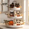 Fall Home Decor for Tables Vintage Halloween Wooden Decor, Cat Mummy Skeleton Figurines, Festive Tabletop Farmhouse Centerpiece Shelf Mantel