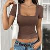 Tops for Women Y2K Sexy Solid Color U-neck Lace Splicing Bm Short-sleeved T-shirt