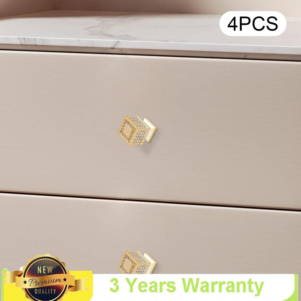 4pcs Gold Shiny Elegant Cabinet Knob 0.8*1.18inch, Square Threaded Connection Furniture Handles for Cabinets, Dressers, Drawers