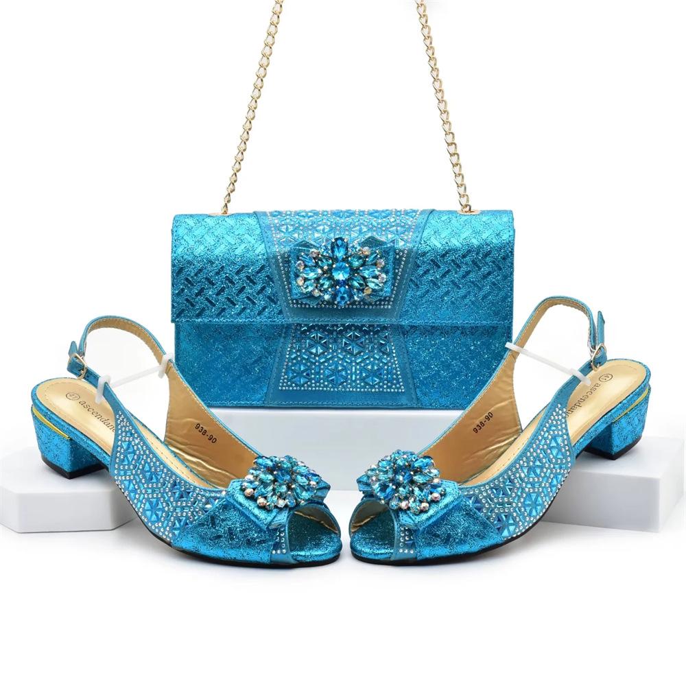 Sandalias de Tacón Alto con Bolsa para Zapatos Italiana, Adorno de Pedrería y Hebilla Floral para Bodas y Fiestas