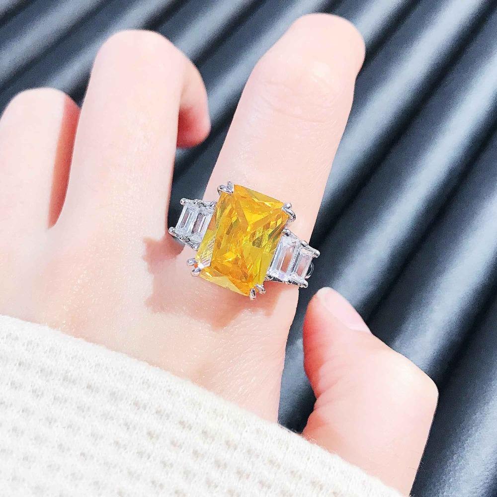 Elegant Topaz Blue Open Ring with Platinum Finish Imitation Moissanite Bridal Jewelry adjustable
