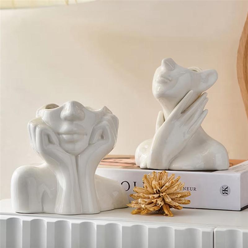 M-Modern-Nordisk Stil Blomvas Kvinnokropp Halvt Ansikte Blomkruka Vas Konst Hantverk Sovrum Vardagsrum Skrivbordsdekor