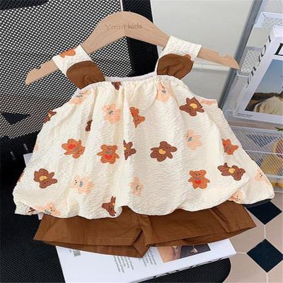 Baby Girl Light Colour Broken Flower Suspender Skirt Suit Summer New  High Quality Cotton Short Skirt+shorts Two-piece Set