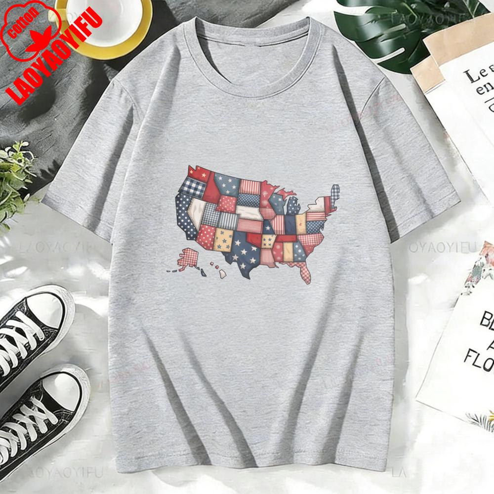 USA 250th Anniversary Shirt Semiquincentennial 2026 Patchwork Map Patriotic Tee High Quality Cotton Women Clothes