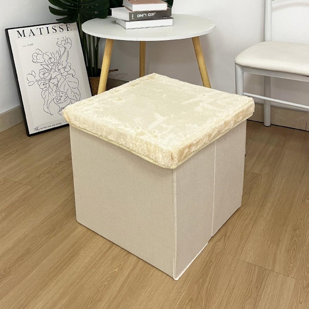 

Multi-Functional Storage Ottoman Foldable Design Space Saving Storage Stool Velvet Material Solid Color Storage Chair Home Use білий