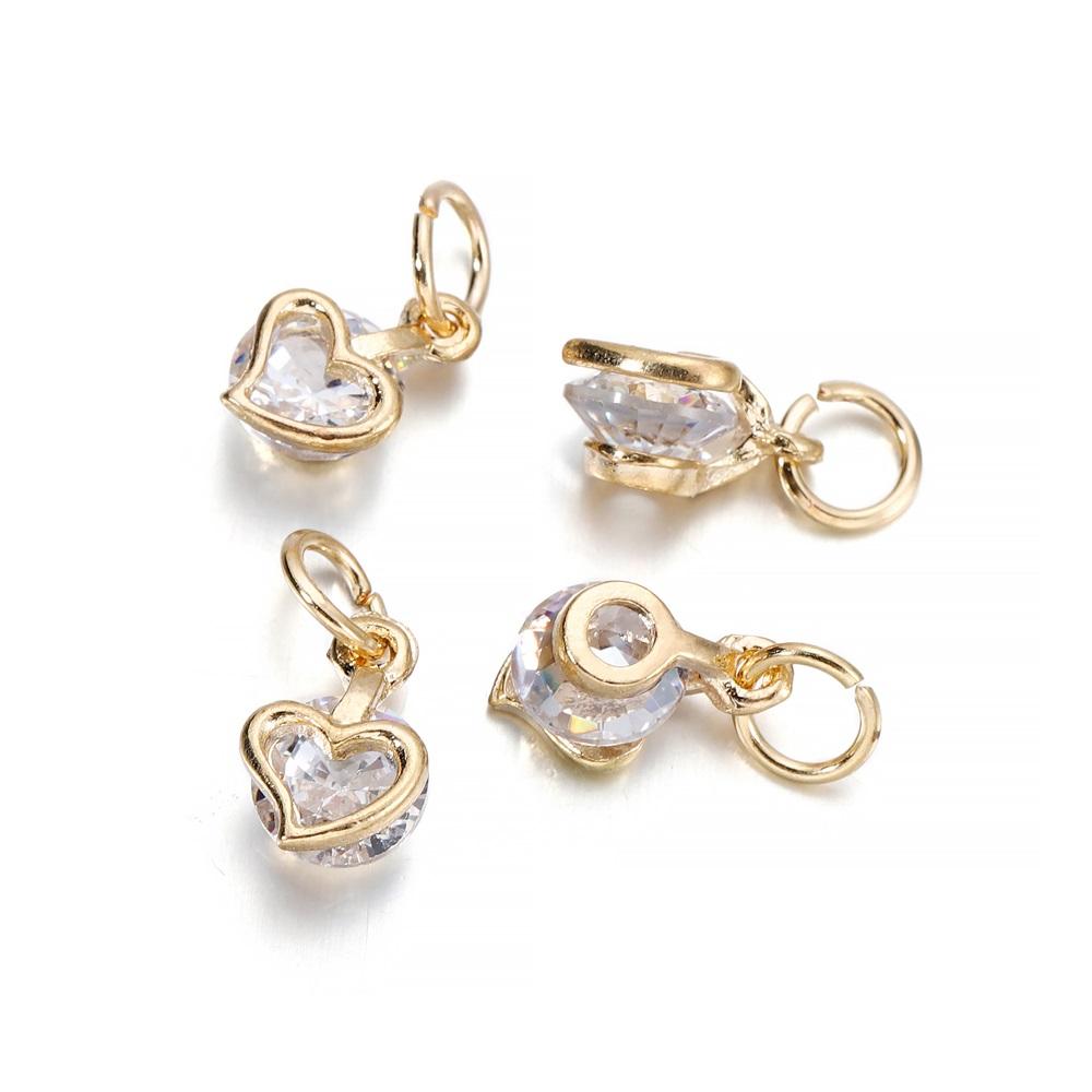 10Pcs/lot Alloy Gold Silver Color Rhinestone Hearts Charms For Earrings Necklaces DIY Love Charms Jewelry  Making Accessories