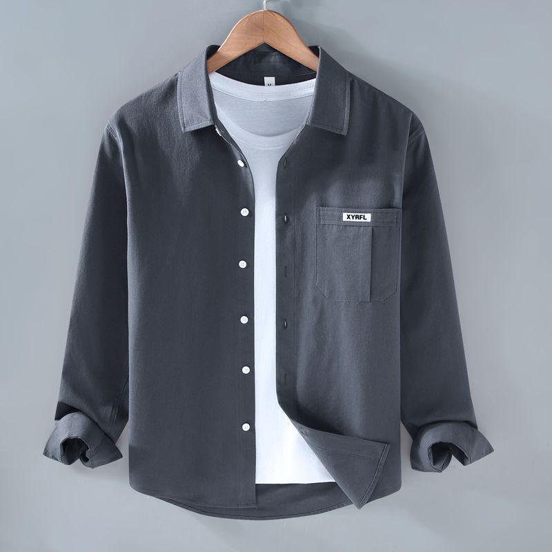 Elegant Fashion Harajuku Slim Fit Blusa Square Neck Solid Button Pockets Long Sleeve Outerwear Casual All Match Ropa Hombre