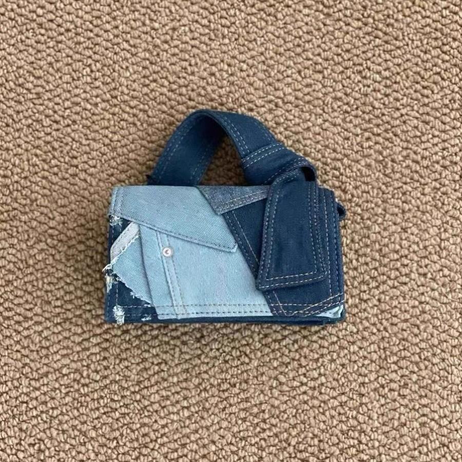 IELGY Niche Versatile Denim Spliced Oblique Span Bag, Commuter Portable Small Square Bag, Korean Casual Shoulder Bag