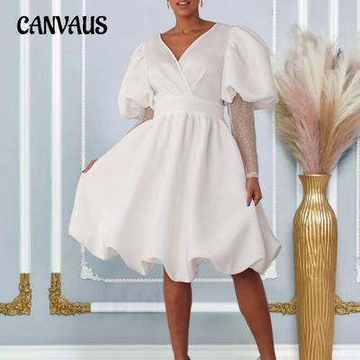 Women's Dress Plus Size V-Neck Swing Bubble Sleeve Banquet Dresses Bridesmaid Dresses