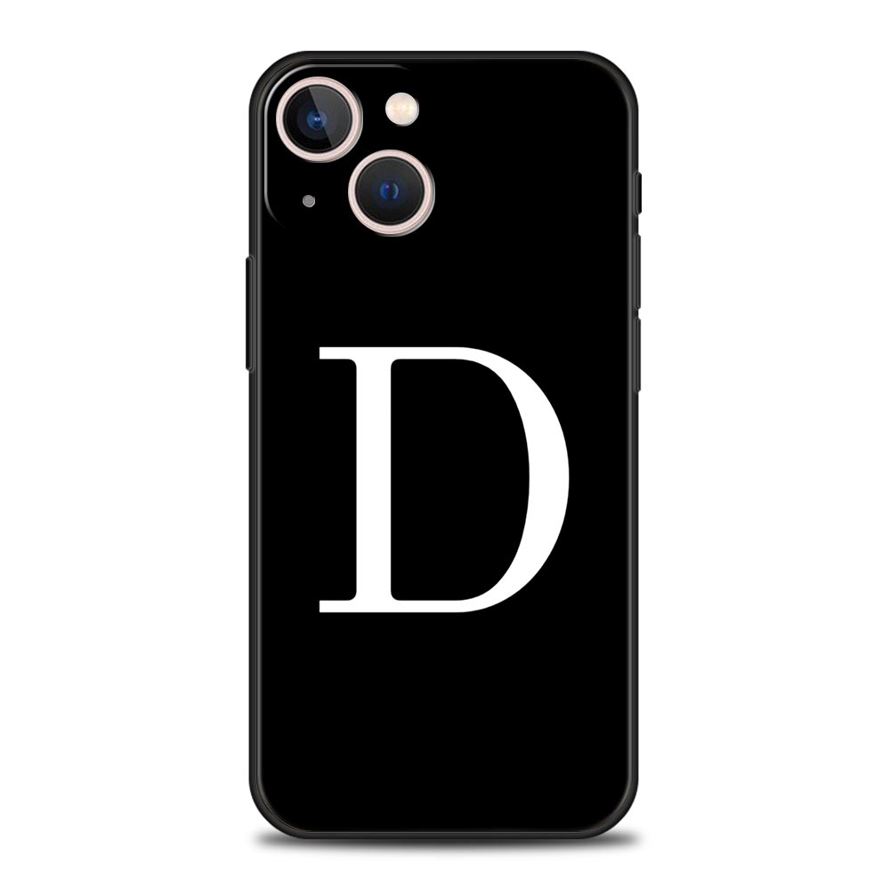 Luxury Phone Case For Apple iPhone 11 15 14 Pro MAX 12 13 7 8 Plus X XR XS MAX SE Black Cover Funda Initial Letter A Z Fashion
