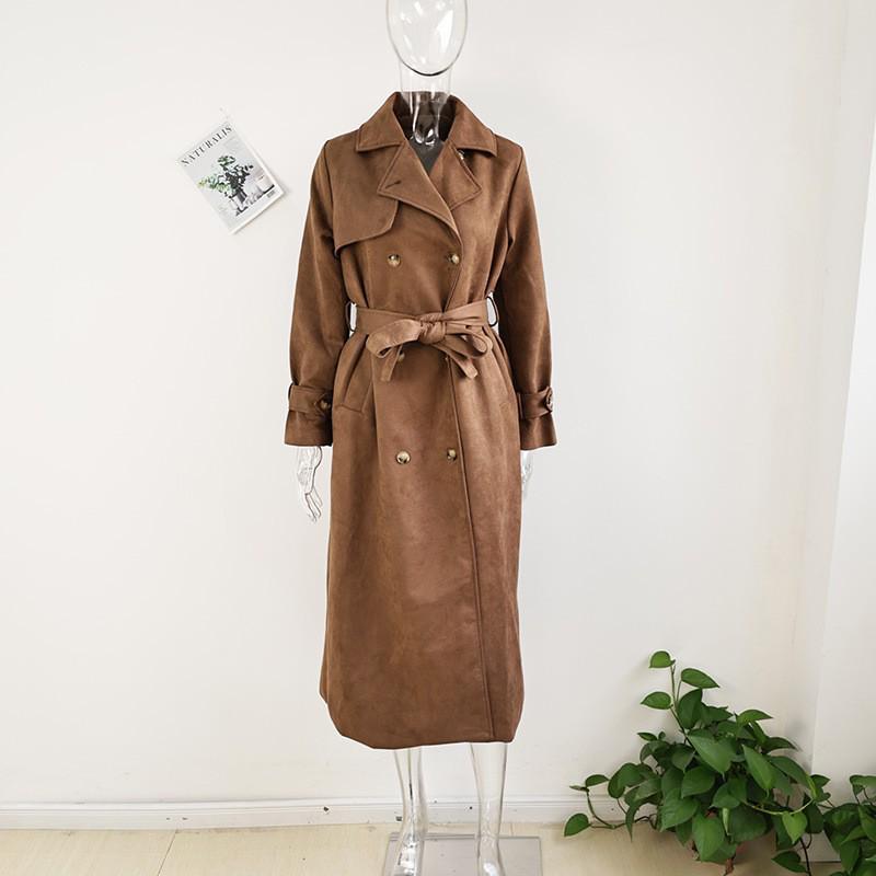 Vintage French Temperament Women's Brown Tie-Belt Long Coat - Autumn/Winter 2026 Collection