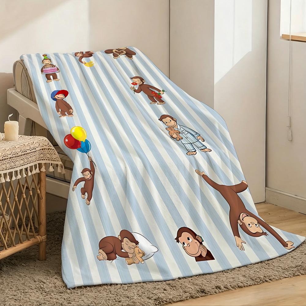 Curious George Throw Lightweight 240g Flannel Blanket Soft Skin-friendly for Summer Cooling