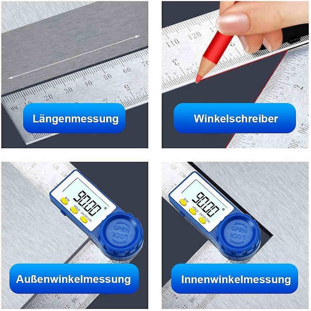 Digital Protractor, Stainless Carpenter Angle Ruler and Square Angle, 360 ° Measuring Range, Steel R