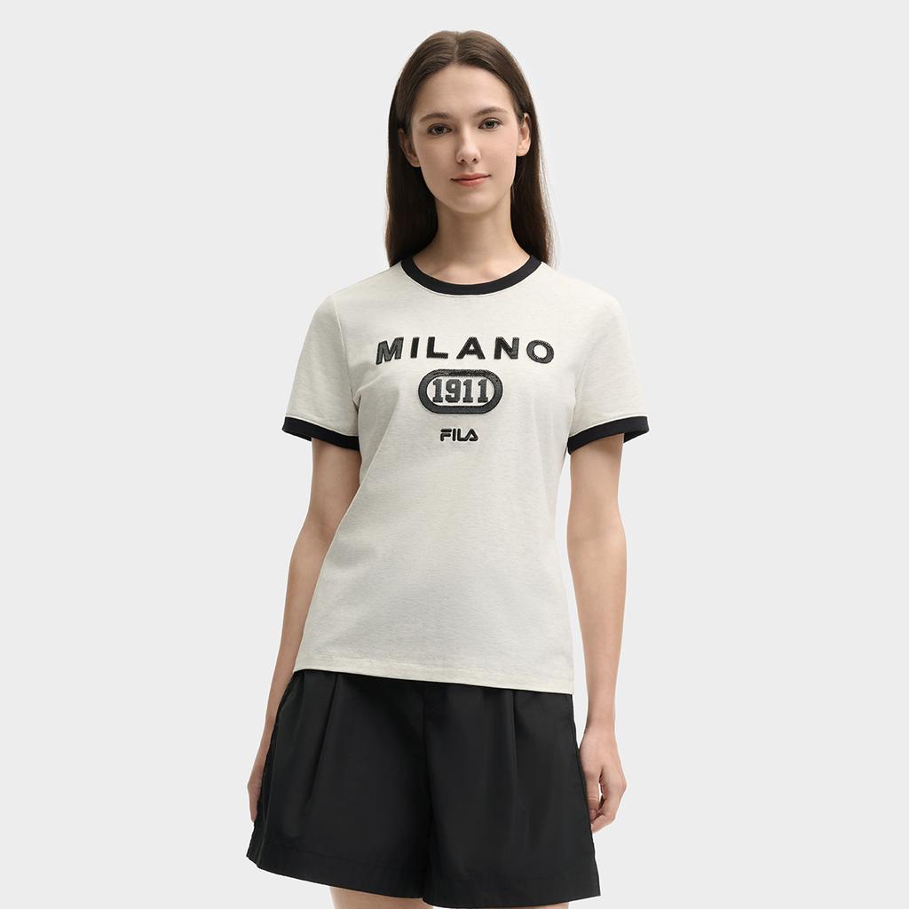 Fila Milano Italian Luxury Sports Collection Fashion Versatile Comfortable Casual Knit Short Sleeve T-Shirt Women Tops F11W525104F-LK
