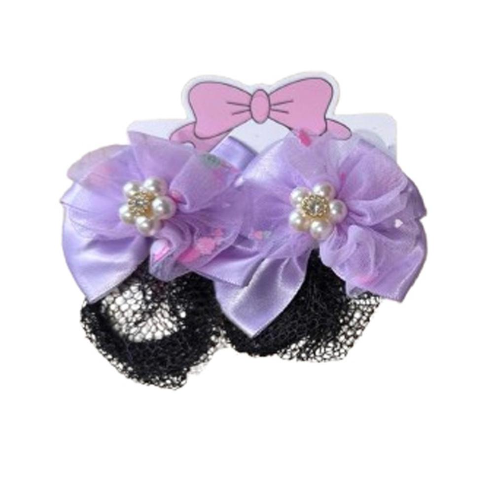 2PCS Fashion Headdress Ballet Hair Net Spring Clip Hair Bun Cover Girls Elastic Hair Net  Kids