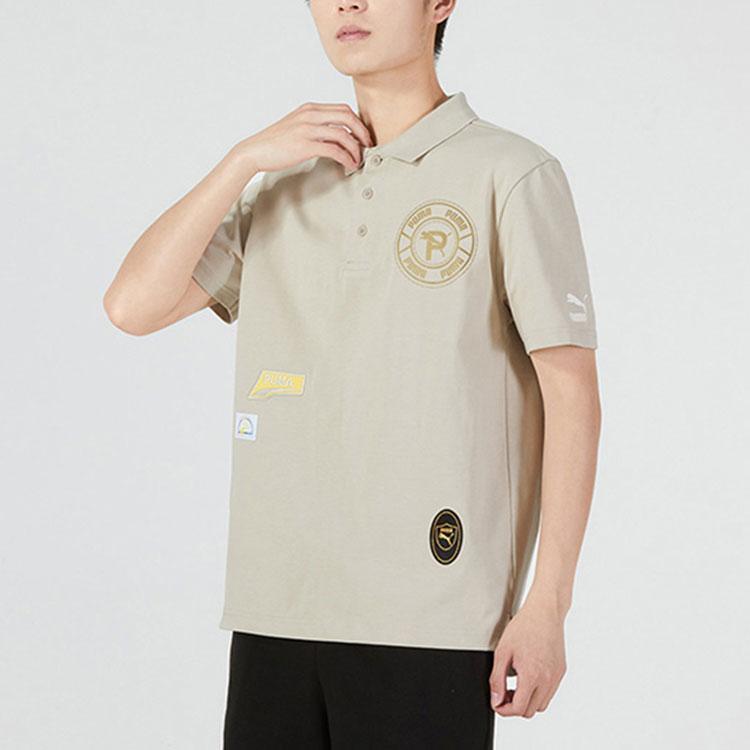 Puma Solid Color Logo Graphic Print Casual Short Sleeve Polo Shirt Unisex Tops Off-White 537039-64