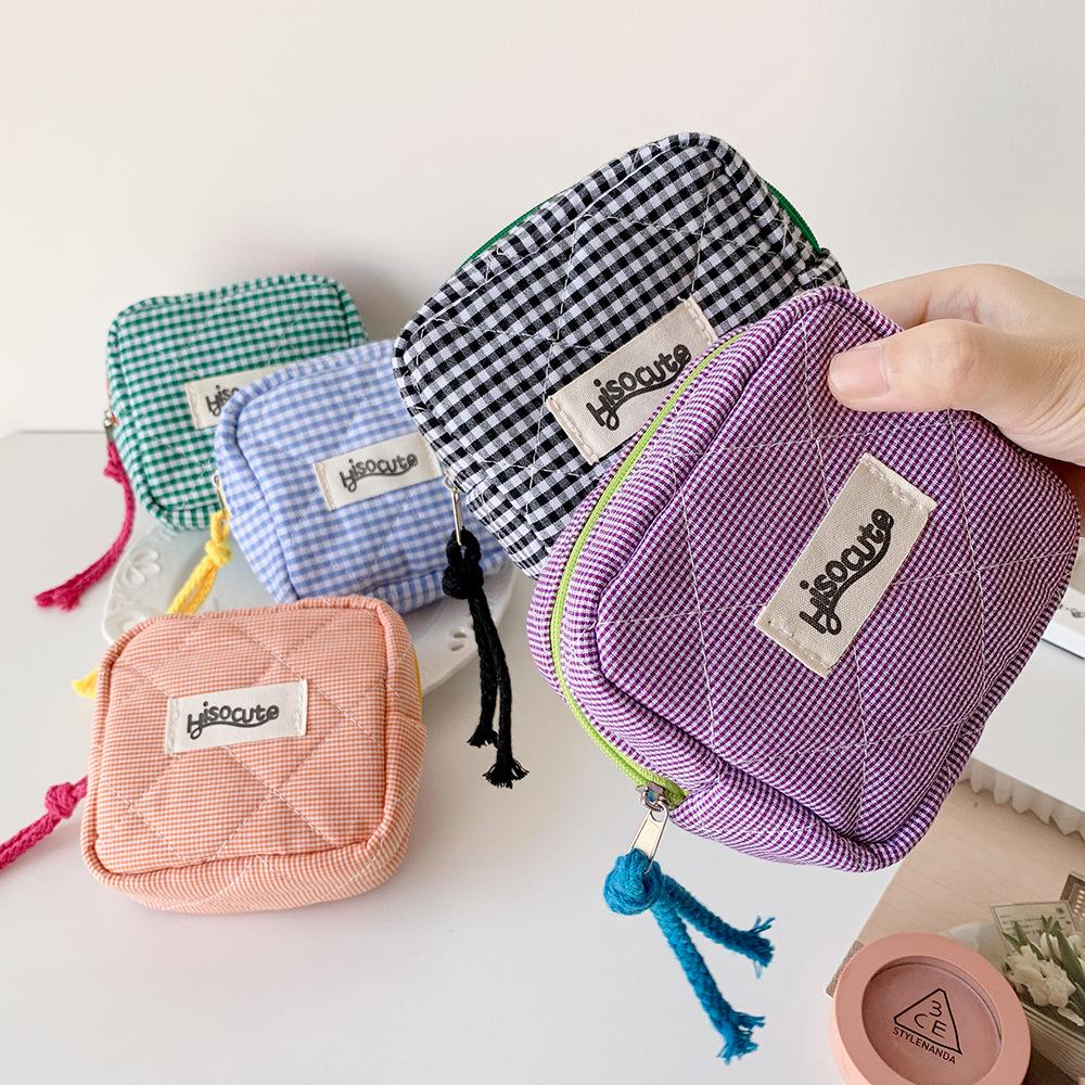 Korean Plaid Makeup & Coin Purse – Student Desktop Organizer