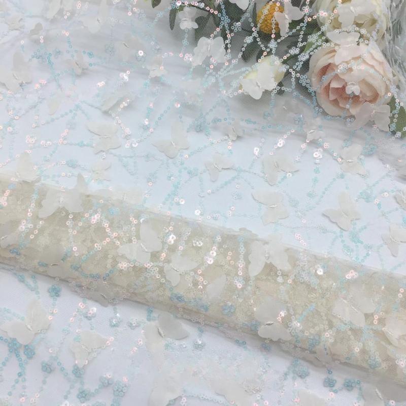 1 Yard Laserstickerei Dreidimensionaler Stoff Schmetterling Netz Kinderkleid Pailletten Stoff Material für Kleidung