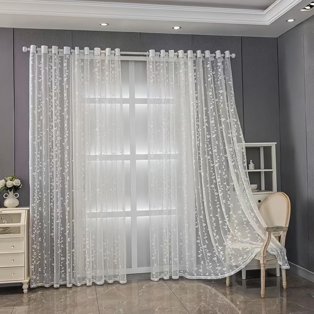 1pc Korean Dreamy Embossed Leaf Pattern Bedroom Light Filtering Curtain, Modern Minimalist Living Room Balcony Window Divi