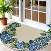 1Pcs Cream Blue Hydrangea Semi Circle Welcome Doormat Non-Slip for Outdoor Patio Porch Kitchen Bathroom Entryway Floor Mat