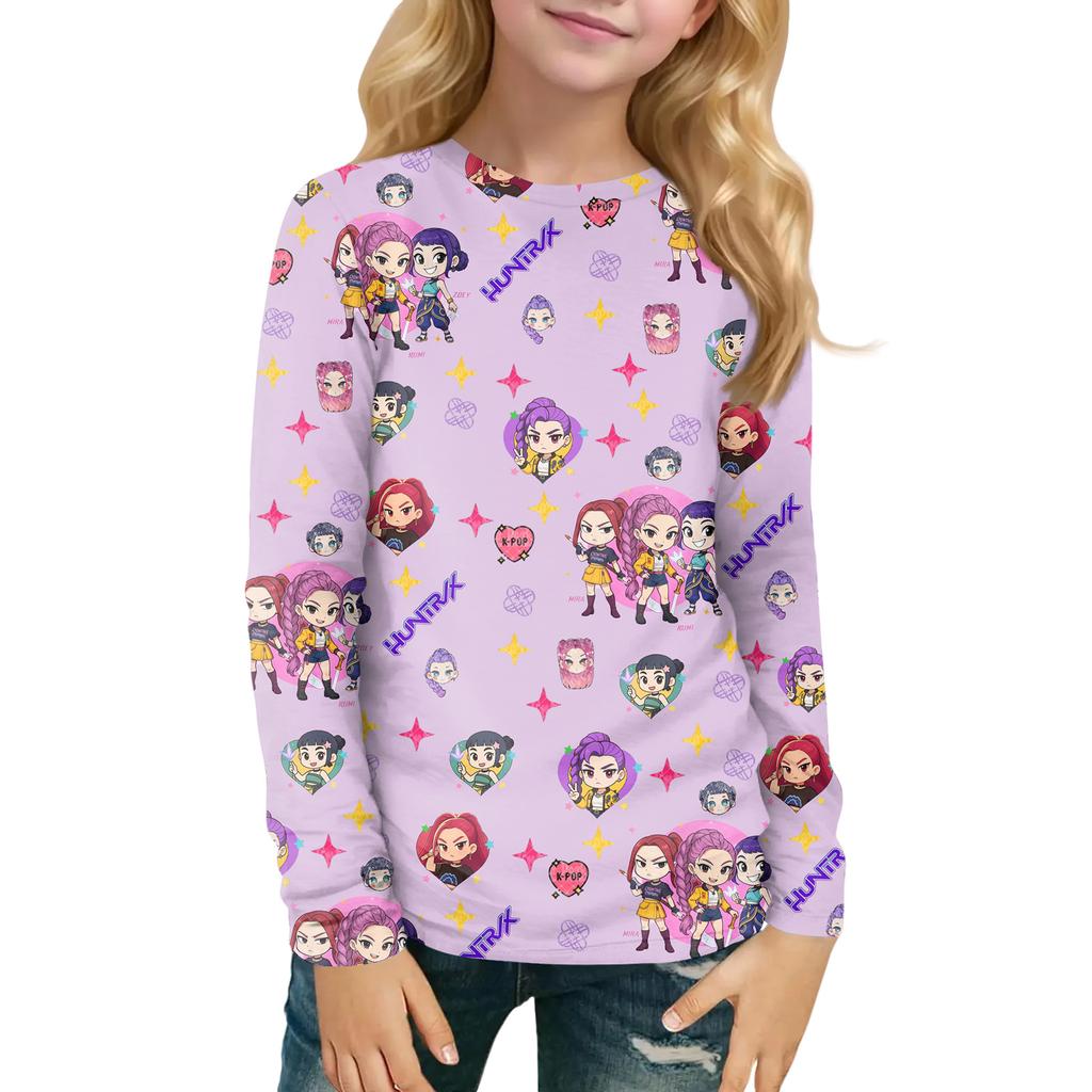 Children's Witch  Printed Long Sleeved Round Neck Top With Floral Print For Daily Casual T-shirt