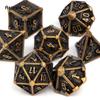 7 Pcs Black Yellow Skull Metal Dice Solid Metal Polyhedral Dice Set Suitable for Role-Playing RPG Board Game Card Game