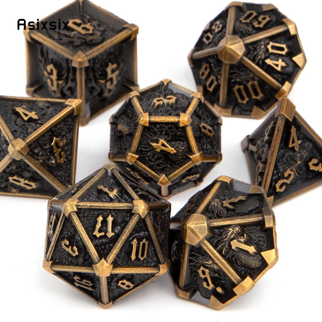 7 Pcs Black Yellow Skull Metal Dice Solid Metal Polyhedral Dice Set Suitable for Role-Playing RPG Board Game Card Game