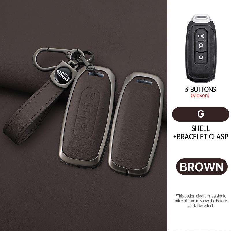 Interior Mouldings 3 Buttons Zinc Alloy Leather Car Key Case Cover Shell For Ford Territory 2019 - 2024 Protection Keychain Auto