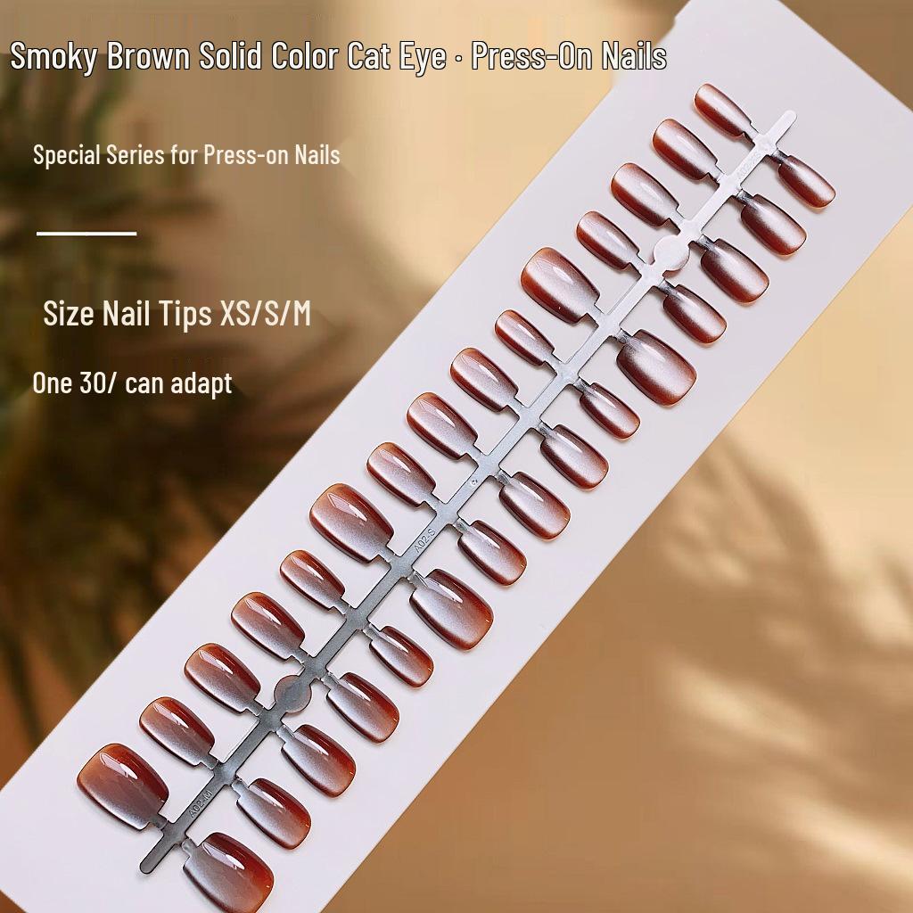 Glass Bead Cat Eye Nail Art - Solid Color High-End Wearable Fake Nails