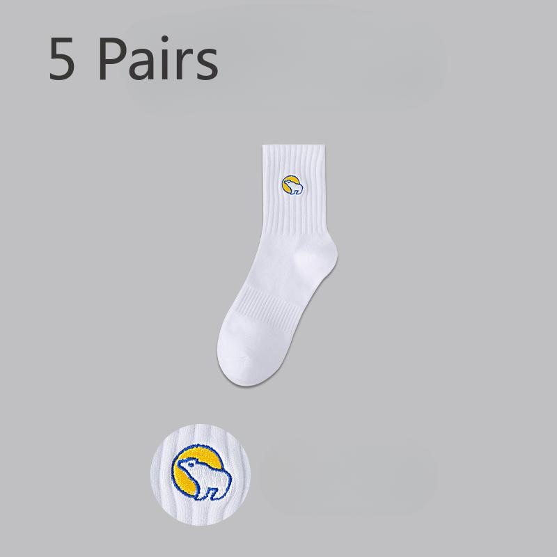 5 Pairs of White Socks Men's Spring and Summer Cotton Anti-odour Sports Teenagers In Long Socks High School Students Sports Socks Boys
