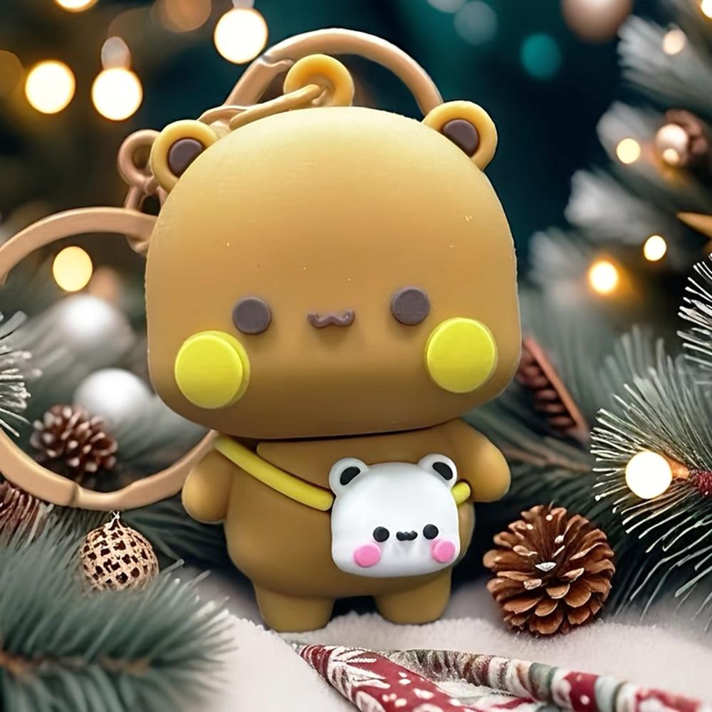 

Новый брелок для ключей Panda Bubu и Yier, рюкзак, милый мультяшный маленький медведь, кукла, аниме, брелок для ключей, пара, ювелирные изделия, рождественские подарки 5cm дубильная кора