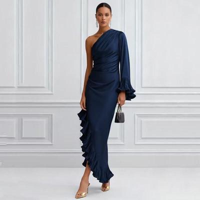 Übergröße Satins Sexy Ein-Schulter Neu im Sortiment Kleider für Damen Lässig Locker Maxi Lang Sommer Partykleid