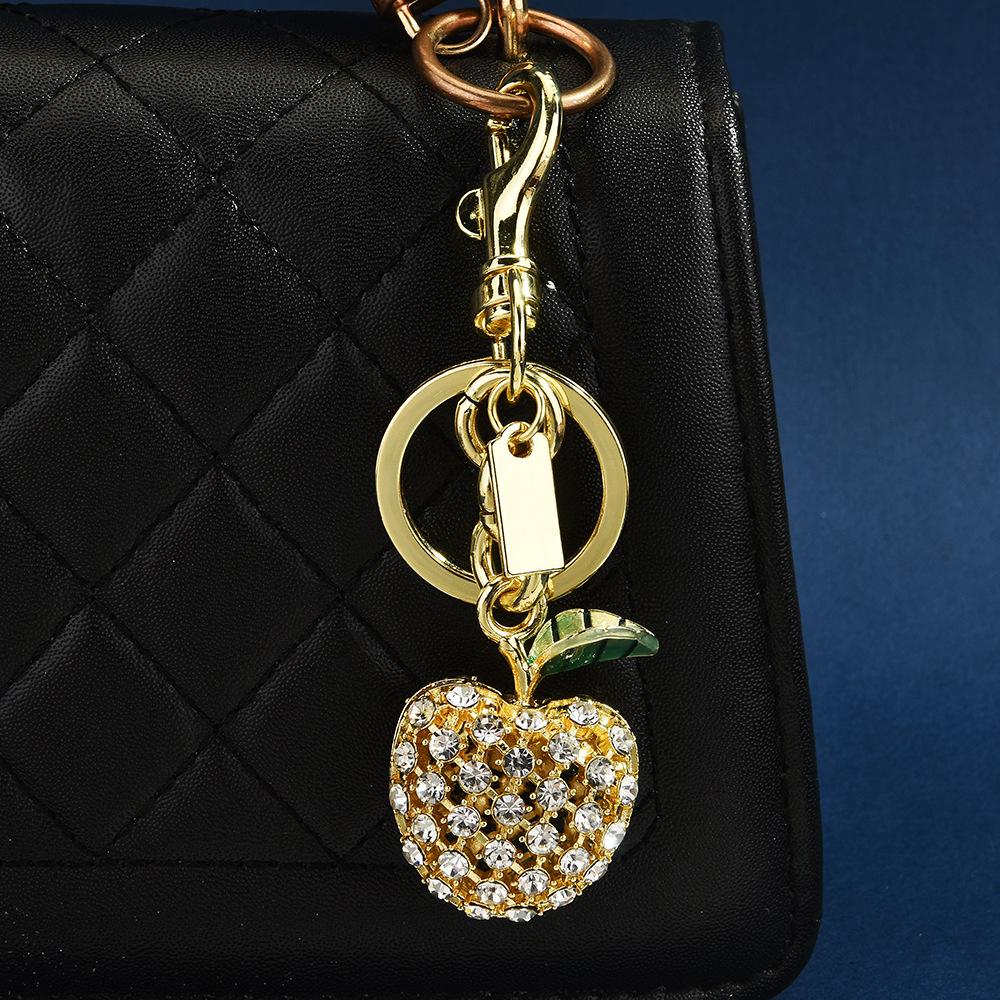 Metal Keychain Cute Fruit Diamond Apple Key Ring Pendant Bag Key Ring Accessories Women